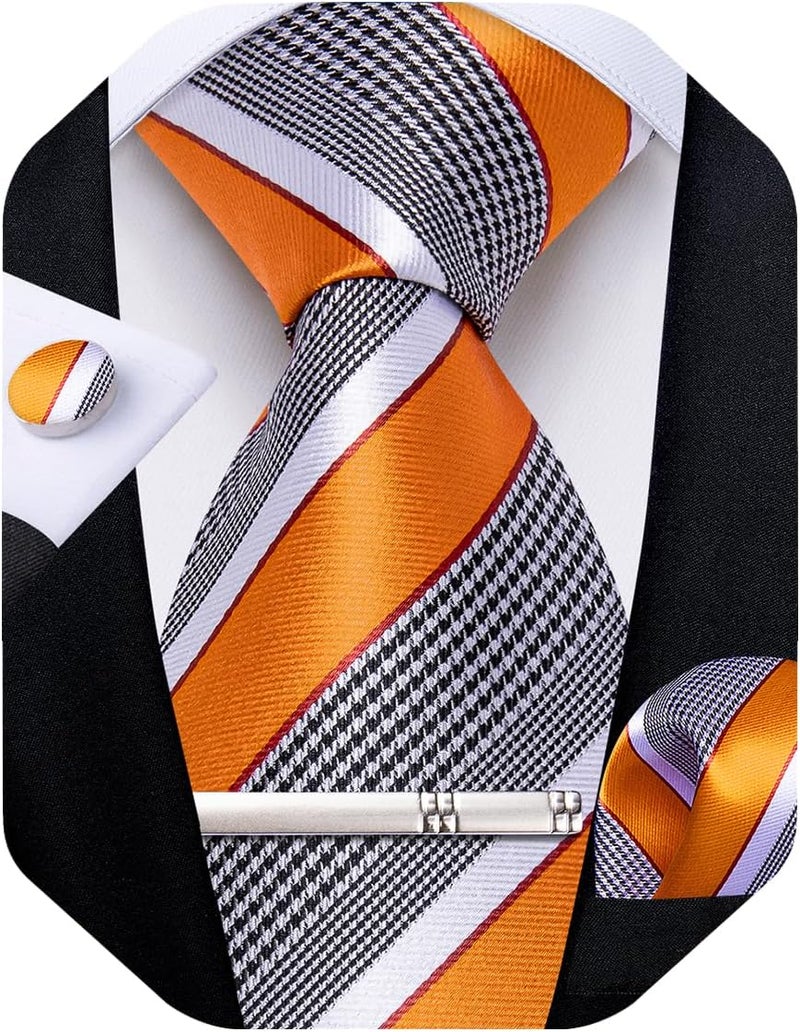 DiBanGu Mens Striped Tie Silk Woven Necktie and Pocket Square Cufflinks Tie Clip Set Wedding Business Formal Gift Tie for Men - Image 1